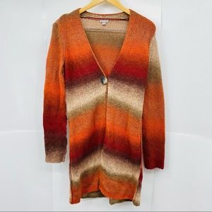J. Jill Red Orange Ombre One Button Wool Blend Sweater Cardigan XS
